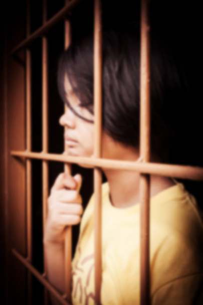 vintage of blurry of asian girl Hand in jail - Photo, Image