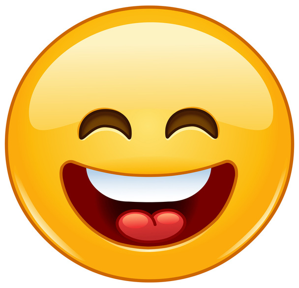 Lachende emoticon met open mond en lachende ogen - Vector, afbeelding