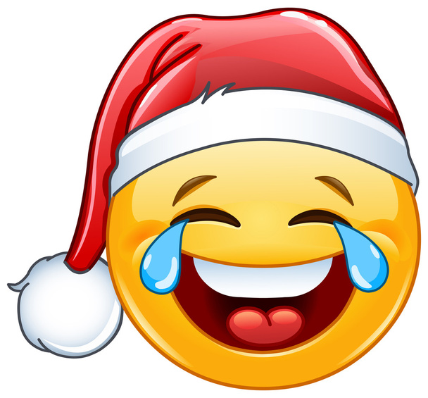 Tears of joy emoticon with Santa hat - Vector, Image