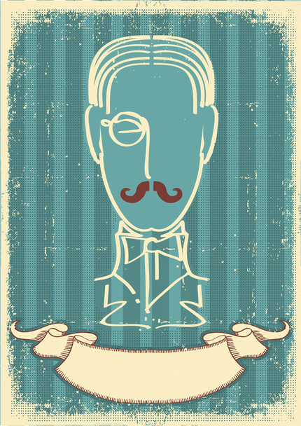 Man face and mustache.Retro image on old paper - Vetor, Imagem