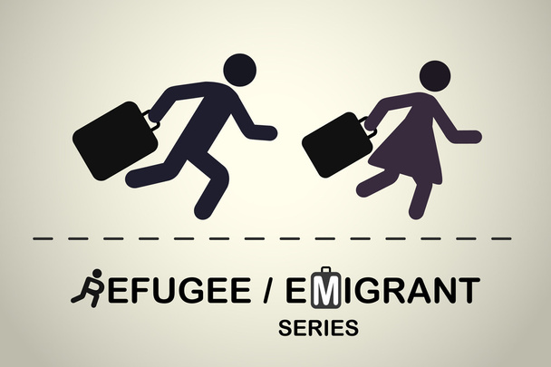 Man and woman running with suitcases - Vector, Image