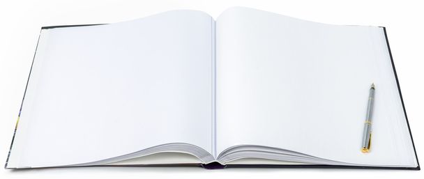 Abrir un libro blanco en blanco y pluma
 - Foto, Imagen