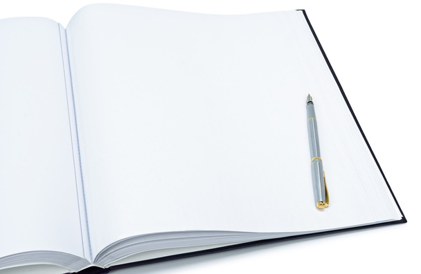 Abrir un libro blanco en blanco y pluma
 - Foto, Imagen