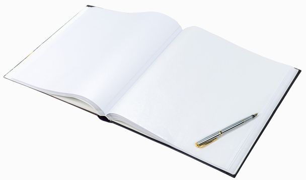 Ouvrir un livre blanc vierge et un stylo
 - Photo, image