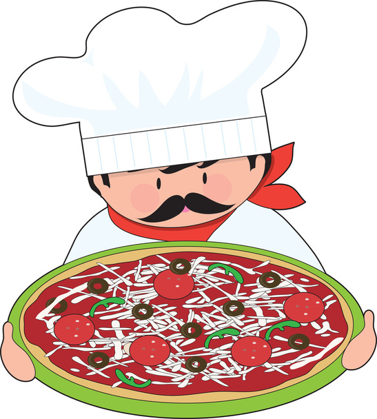 Chef and Pizza - Vector, Image
