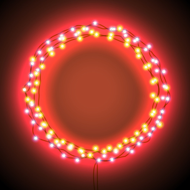Round frame with garlands and lights - Vector, afbeelding