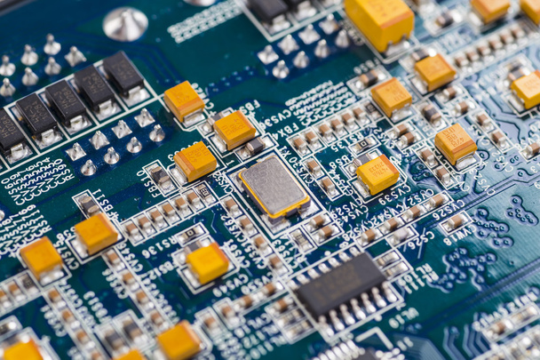 blue circuit board background of computer motherboard - Foto, Imagem