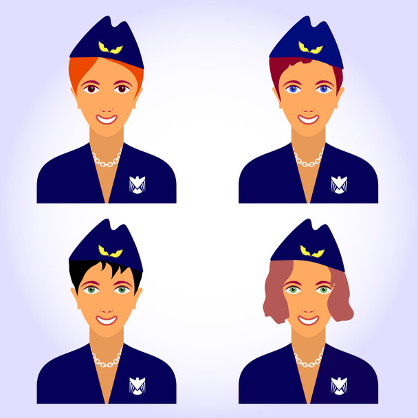 иллюстрация с набором женских персонажей стюардессы
 - Вектор,изображение