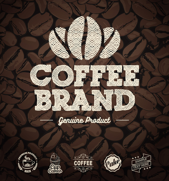 Vector Coffee Labels Isolated Coffee Beans Background - ベクター画像