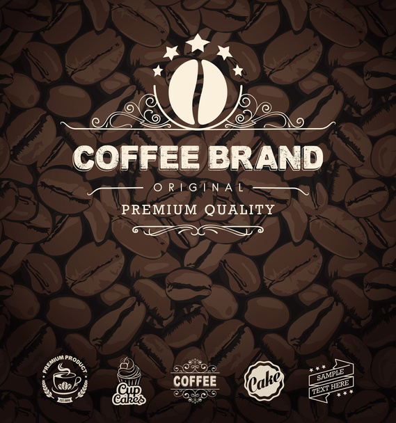 Vector Coffee Labels Isolated Coffee Beans Background - Vektor, obrázek