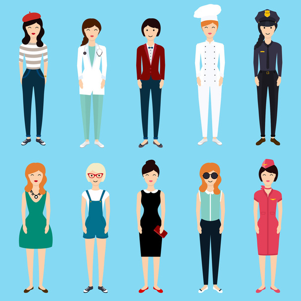 Set of female professions, flat style - Vector, Image