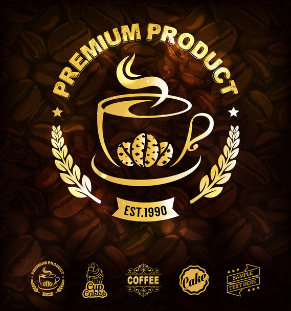 Gold Coffee Labels Vector - Vector, Image