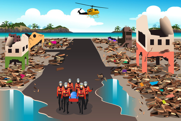 Спасательные отряды, прочесывающие разрушенное здание
 - Вектор,изображение