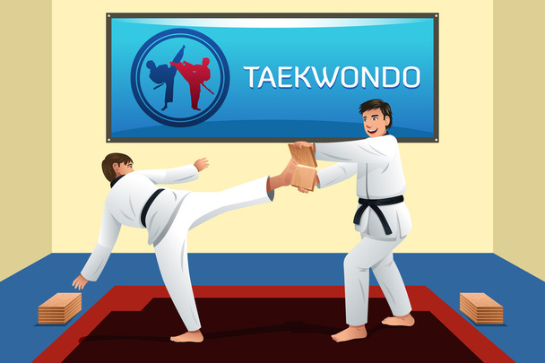 People Practicing Taekwondo - Vector, Image