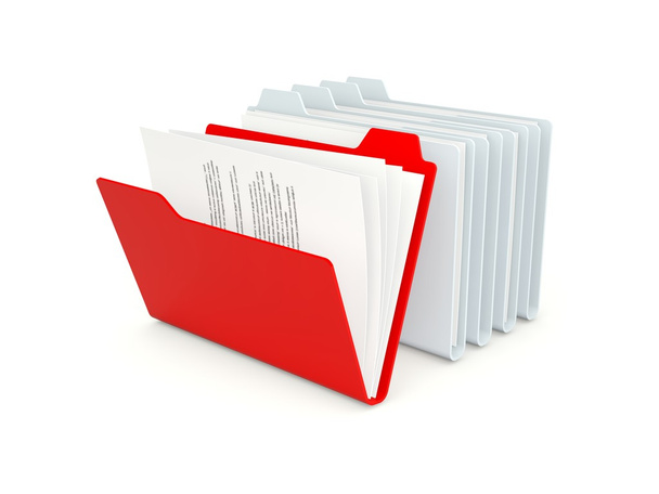 Row of folders with different red one - Zdjęcie, obraz