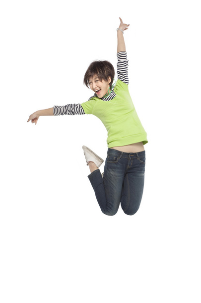 eine aufgeregte Frau springt - Foto, Bild