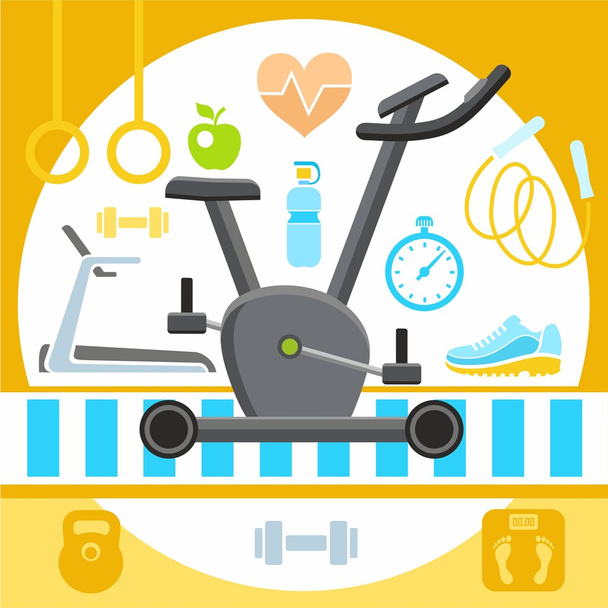Fitness, illustration of flat icons. - Vector, Image