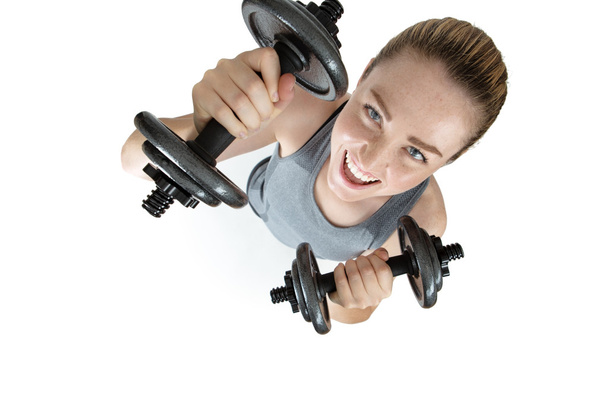 Fitness exercice féminin avec haltères
 - Photo, image