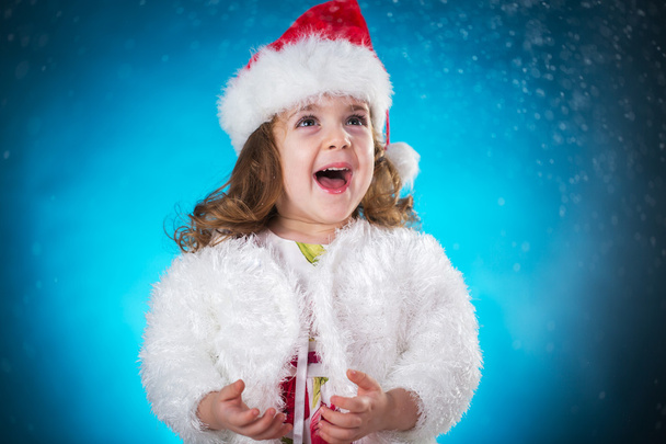 holidays, presents, christmas, childhood concept - smiling littl - Photo, Image