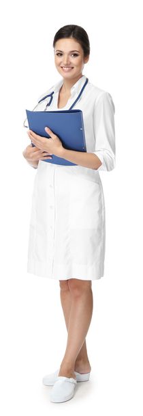 Smiling medical doctor holding a folder - Photo, image