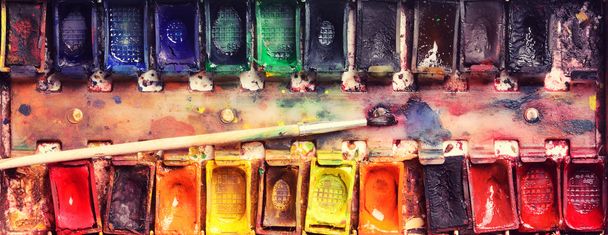 Photo of watercolor palette as background - 写真・画像