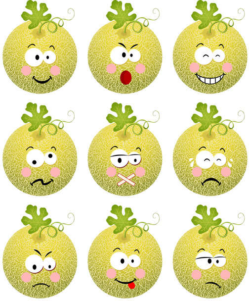 Melone di melone con caratteristica un'espressione diversa
 - Vettoriali, immagini