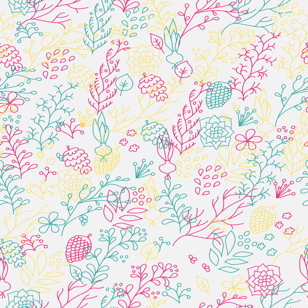 Hand drawn flowers and plants seamless pattern - Вектор, зображення