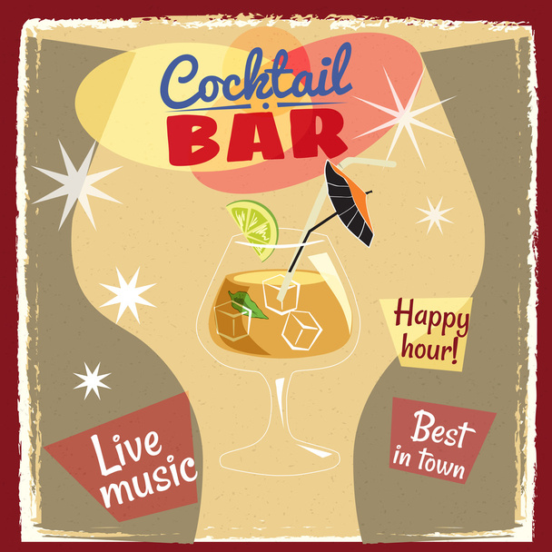 Cocktails set, cocktail bar, cartoon, vintage, vector, banner, illustration - Vector, Image