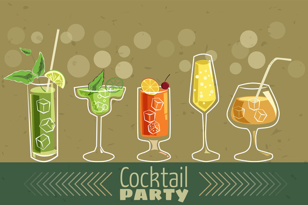 Cocktails set, cocktail bar, cartoon, vintage, vector, banner, illustration - Vector, Image