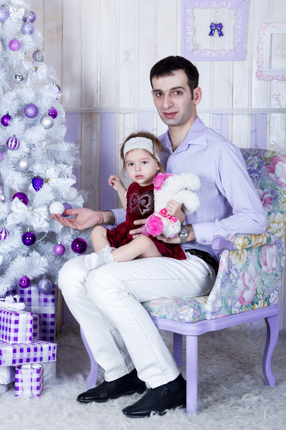 Christmas portrait of father and daughter - Fotografie, Obrázek