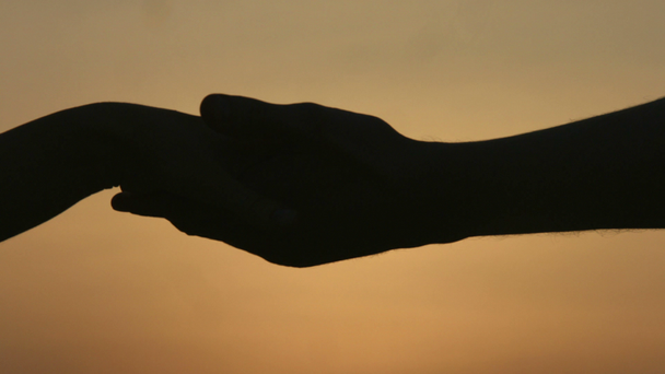 Ο άνθρωπος δανεισμού χέρι γυναίκα σε ρομαντική ημερομηνία, προσφέροντας στήριξη, συντροφικότητα - Πλάνα, βίντεο