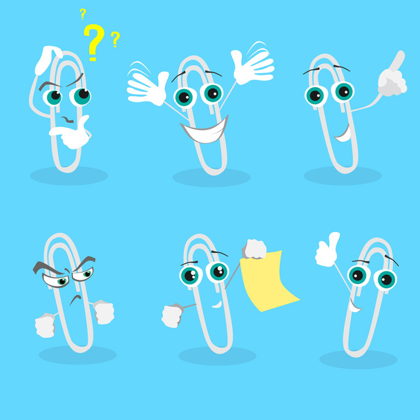 Paperclips Cartoon Characters Set - Vector, Image