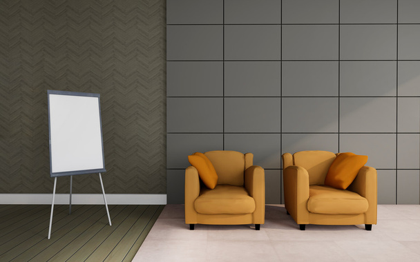 Pracovní a obývací pokoj / 3D Render Image Luxusní vinobraní - Fotografie, Obrázek