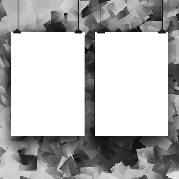 Dos hojas de papel colgadas con clips en gris abstracto
 - Foto, imagen