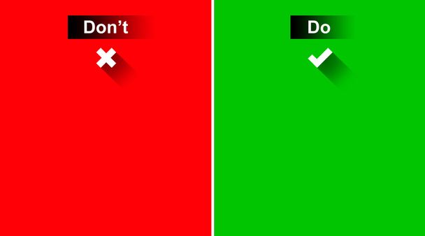 Do and dont mit Häkchen auf grünem und rotem Hintergrund - Foto, Bild