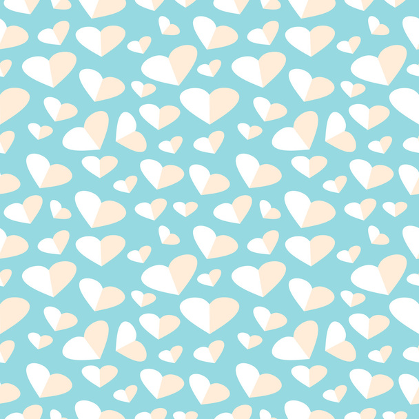 Seamless vector pattern, blue chaotic background with pink asymmetrical hearts - ベクター画像