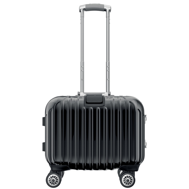 Black luggage on wheels, front view - Foto, imagen