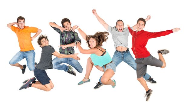Tieners springen geïsoleerd in wit - Foto, afbeelding