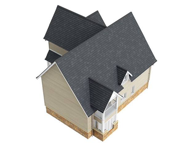Casa de madeira com telhado de telha, vista superior
 - Foto, Imagem
