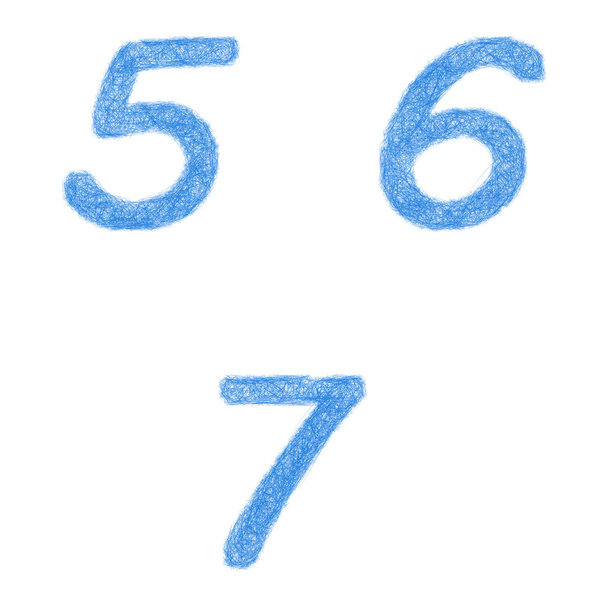 Vázlat betűtípus beállítása - számok 5, 6, 7 - Vektor, kép