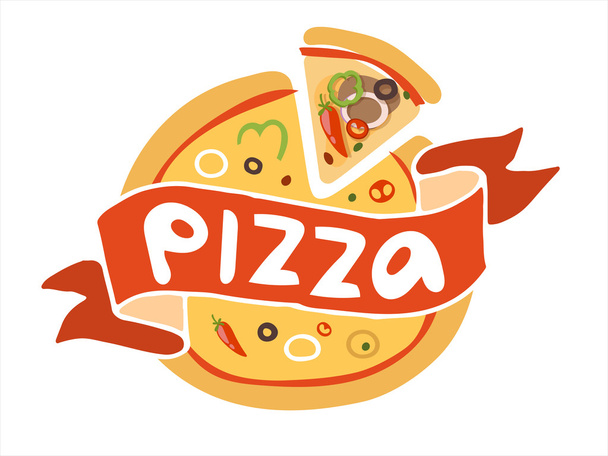 Pizza tasainen kuvake logo malli
 - Vektori, kuva