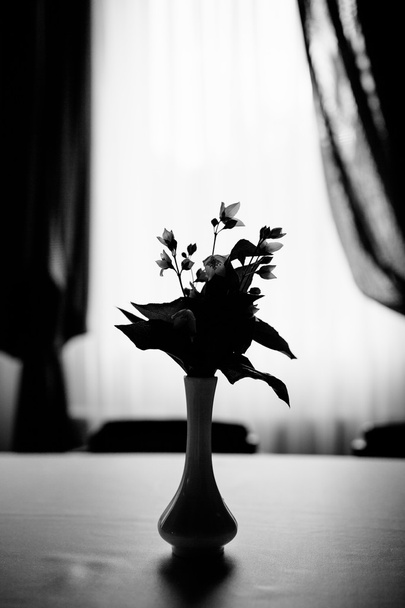 Black and white abstract flower background in interior - Фото, изображение