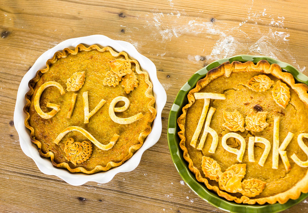 pumpkin pies with Give Thanks sign - Photo, Image