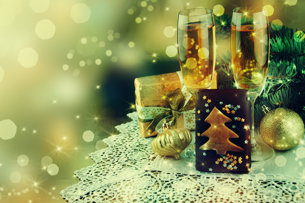 Christmas Champagne Wine Background - Photo, Image