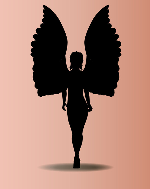 Silueta de ángel sobre rosa
 - Vector, Imagen