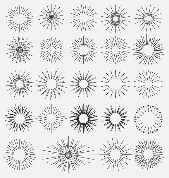 Sunbursts and borders collection. Vector illustration. - Vector, Image