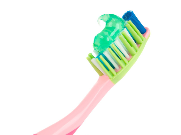 分離された歯磨き粉を歯ブラシ - 写真・画像