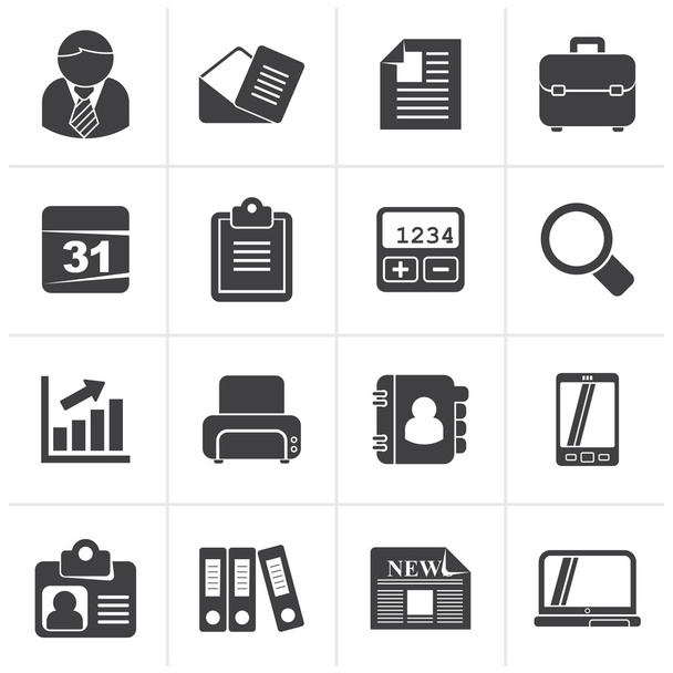 Black Business and office icons - Vector, afbeelding