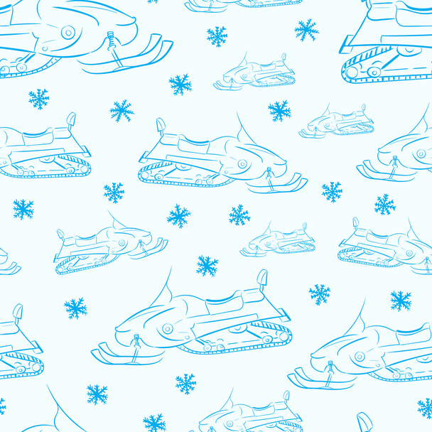 Бесшовные синие снегоходы
 - Вектор,изображение