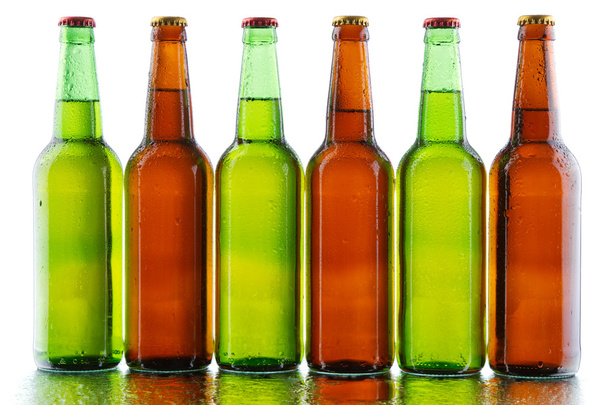Beer bottles isolated on white background - Foto, afbeelding
